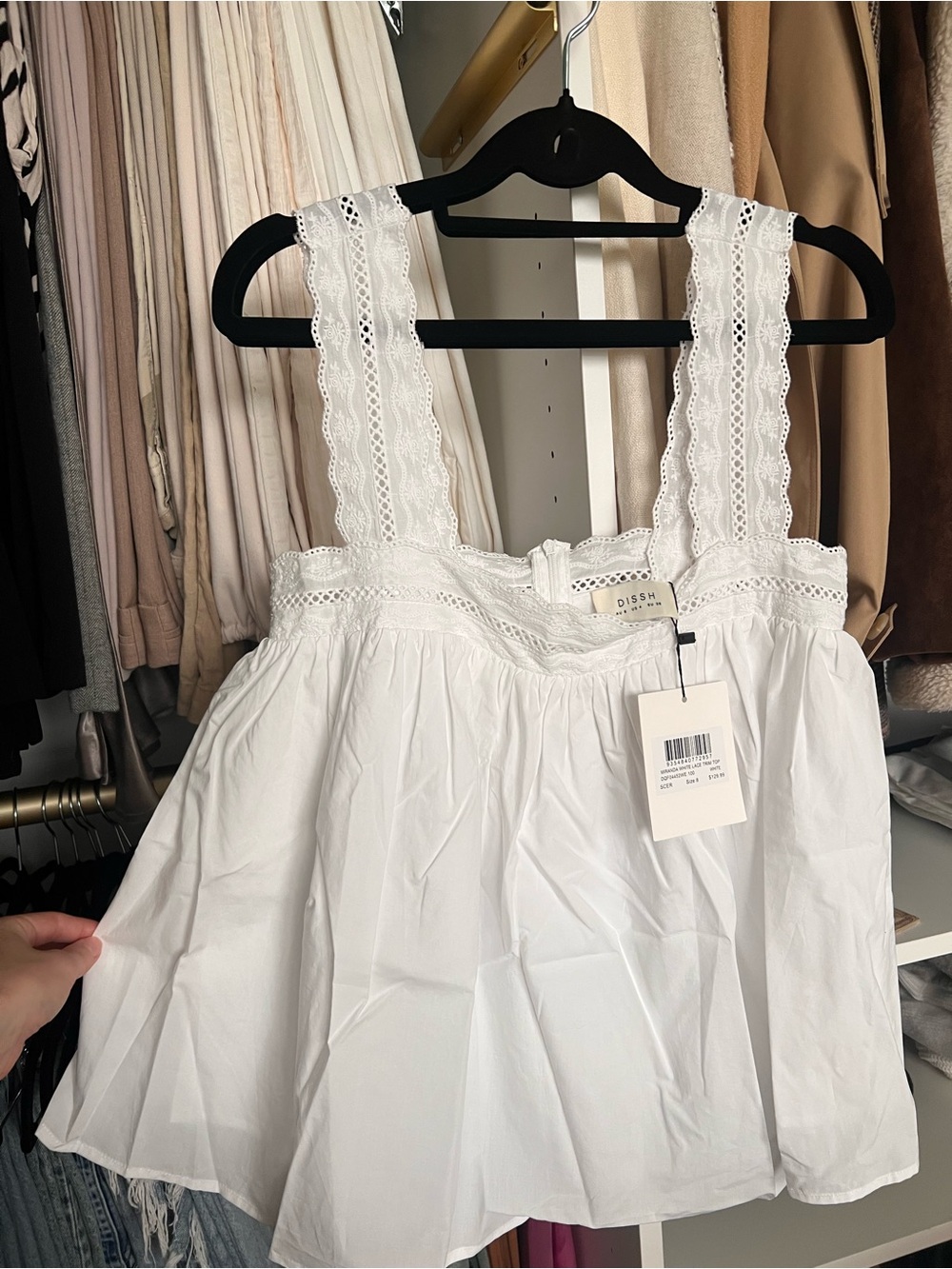 DISSH White Lace-Trim Square Neck Cotton Chemise Top - Picture 6 of 6